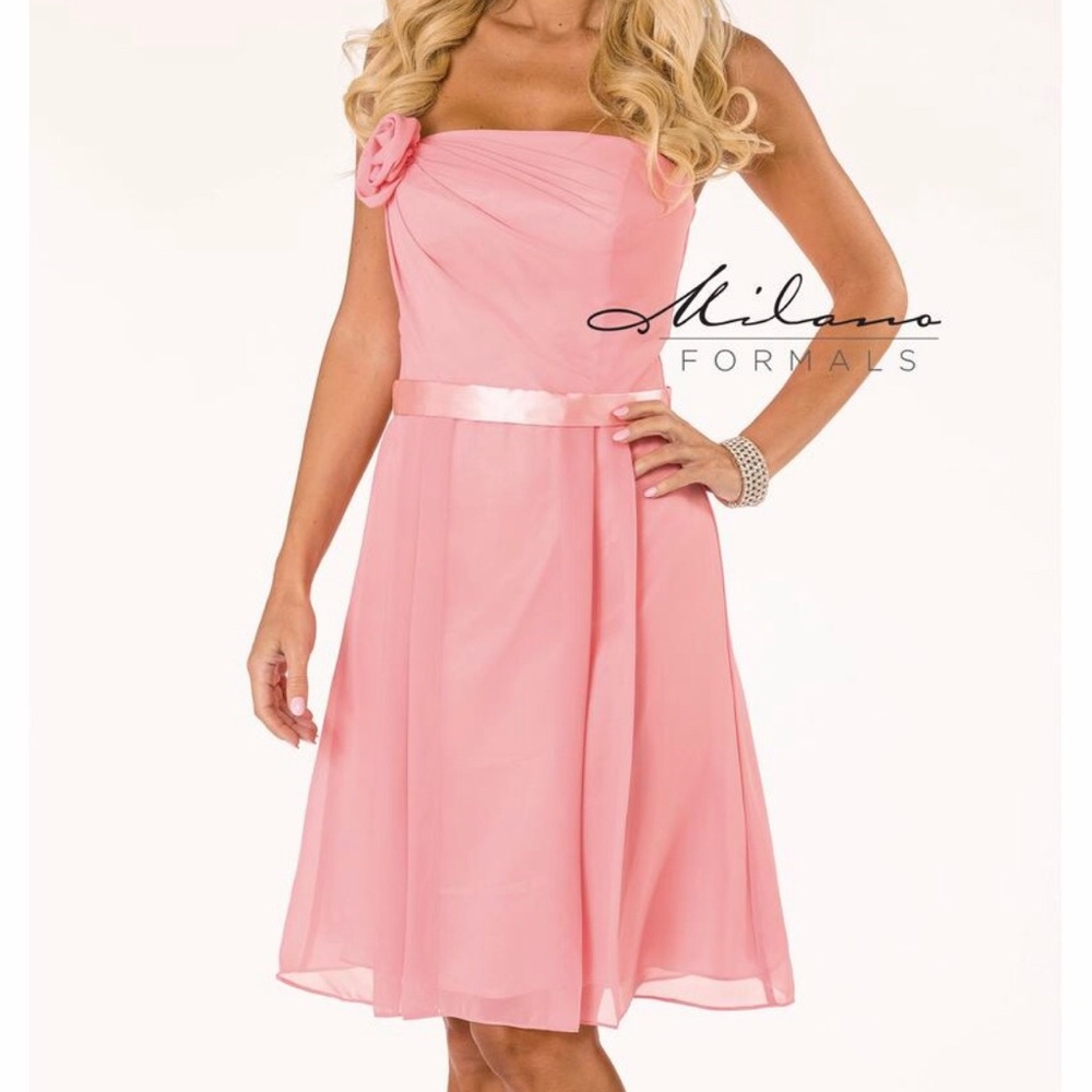 Milano Formals Chiffon Dress in Watermelon